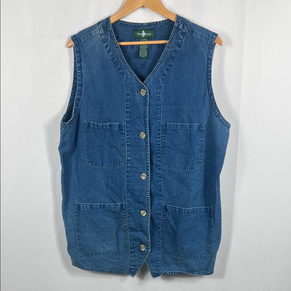 Vinatge 90’s Hunt Club Women’s XL Casual Blue‎ Denim Vest with Pockets Button Up